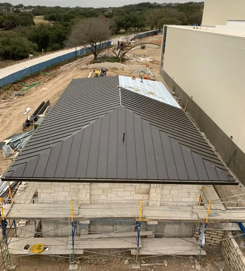 Metal roof new construction with scaffolding in Willows